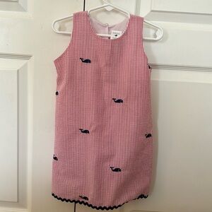 Red seersucker girls dress. Piping Prints Nantucket